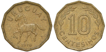 Уругвай 10 сентесимо 1976 KM 66 алюминиевая бронза 4164-727