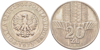 Польша 20 злотых 1973 Башня и колосья Y 67 медно-никель 4122-945