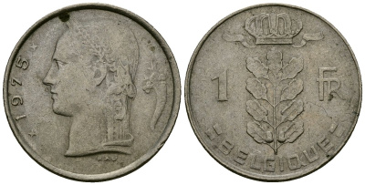 Бельгия 1 франк 1975 Belgique, Бодуэн I (1951-1993) KM 142 медно-никель 4138-233