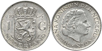 Нидерланды 1 гульден 1964 Юлиана (1948-1980) KM 184 серебро 202-556