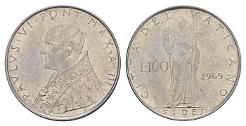Ватикан 100 лир 1965 Павел VI KM 82 нержавеющая сталь UNC 4648-141