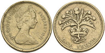 Великобритания 1 фунт 1984 Елизавета II (1952-2022) KM 934, Spink 4222 никель латунь 81-945