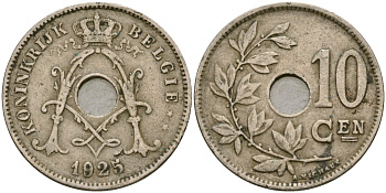 Бельгия 10 сантимов 1925 Belgie KM 86 медно-никель 4135-1021