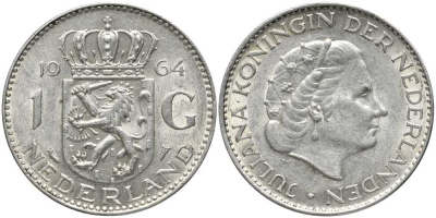 Нидерланды 1 гульден 1964 Юлиана (1948-1980) KM 184 серебро 202-556