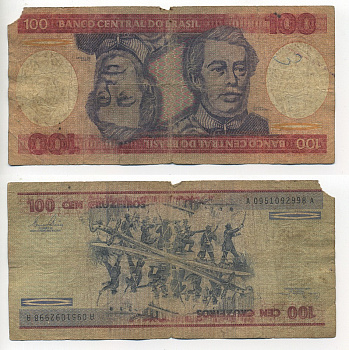 БРАЗИЛИЯ 100 КРУЗЕЙРО 1981 ПОДПИСЬ 20, ГЕРЦОГ КАКСИАС Pick 198a бумага 6289-29-3-2
