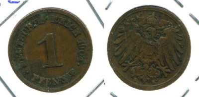 ГЕРМАНИЯ 1 ПФЕННИГ 1904 E KM 10, J. 10 медь 701-223