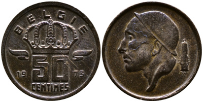 Бельгия 50 сантимов 1973 Belgie, Бодуэн I (1951-1993) KM 149.1 бронза 4387-621
