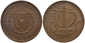 Кипр 5 милей 1979 KM 39 бронза 4146-553