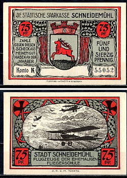 Шнейдемюль (Позен) 75 пфеннигов 1922 Mehl Grabowski 1191.2b-3/5 бумага UNC (пресс) 7556-70-1-1