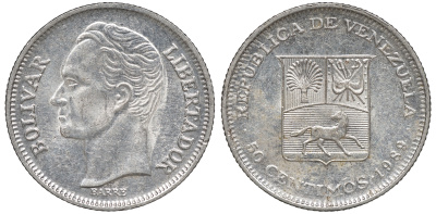 Венесуэла 50 сентимо 1989 Y 41a сталь плакированная никелем 4606-334