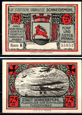 Шнейдемюль (Позен) 75 пфеннигов 1922 Mehl Grabowski 1191.2b-3/5 бумага UNC (пресс) 7556-70-1-1