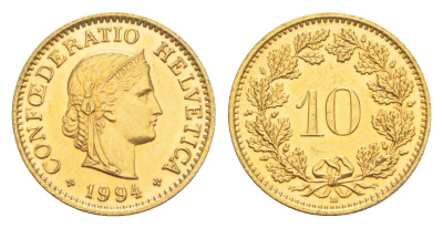 Швейцария 10 раппенов 1994 B KM 27 медно-никель 4625-914