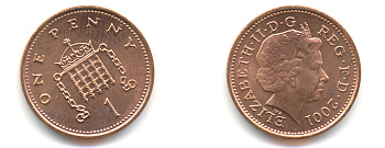 Великобритания 1 пенни 2001 Елизавета II (1952-2022) KM 986, Spink 4710 (B5) сталь плакированная медью UNC 89-547