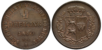 ШЛЕЗВИГ-ГОЛЬШТЕЙН 1 ДРАЙЛИНГ 1850 TA KM 23 медь UNC 65-727