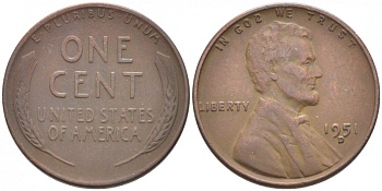 США 1 ЦЕНТ 1951 D ЛИНКОЛЬН KM А132 медь цинк 105-1112