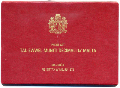 Мальта набор из 8 монет 1972 официальный госнабор, в пластике, тираж 8000 экз. KM 5-12 KM ps1 PROOF 3-6-3-57