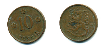 Финляндия 10 пенни 1923 республика (1918-1962) KM 24 медь 46-764