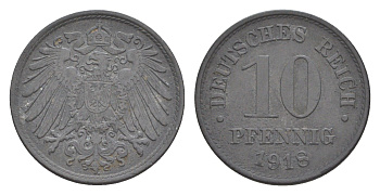 Германия 10 пфеннигов 1918 Вильгельм II (1888-1918) KM 26, J. 299 цинк 4640-341