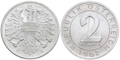 АВСТРИЯ 2 ГРОША 1962 KM 2876 алюминий 99-1153