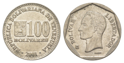 Венесуэла 100 боливаров 2001 Симон Боливар Y 83 сталь плакированная никелем 4592-1152