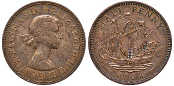 Великобритания 1/2 пенни 1962 Елизавета II (1952-2022) KM 896, Spink 4158 бронза 4122-831