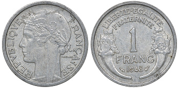 Франция 1 франк 1948 KM 885a.1 алюминий 4163-433