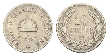 Венгрия 10 филлеров 1893 KB, Франц Иосиф I (1848-1916) KM 482 никель 4665-713