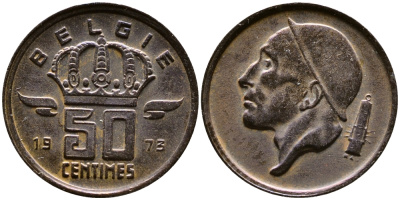 БЕЛЬГИЯ 50 САНТИМОВ 1973 BELGIQUE KM 148.1 бронза 4387-638