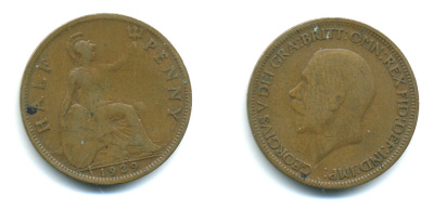 Великобритания 1/2 пенни 1929 Георг V (1910-1936) KM 837 Spink 4058 бронза 4383-943