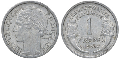Франция 1 франк 1948 KM 885a.1 алюминий 4163-433
