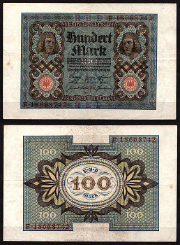 Германия 100 марок 1931 Веймар,8 цифр в номере, J, «Бамбергский всадник» из оперы «Купол Бамберга». Pick 69 b бумага 6289-26-2-2