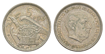 Испания 5 песет 1957 (75) KM 786 медно-никель 4633-425