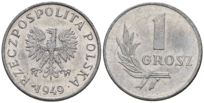 Польша 1 грош 1949 KM 39 алюминий 4189-451