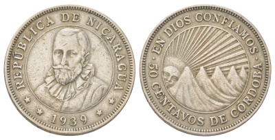 Никарагуа 50 сентаво 1939 KM 19.1 медно-никель 4624-242