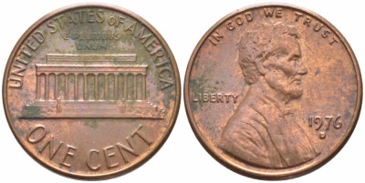 США 1 ЦЕНТ 1976 D, ЛИНКОЛЬН KM 201 медь цинк 112-414