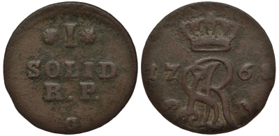 Польша 1 солид 1768 G, Станислав Август Понятовский (1764-1795), вес 1,02 гр. KM 180 (С33) медь 1516-1324