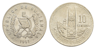 Гватемала 10 сентаво 1991 KM 277.5 медно-никель 4644-265