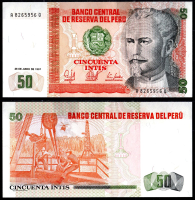 Перу 50 инти 1987 Николас де Пьерола, президент Pick 131 b бумага UNC (пресс) 6278-45-2-1