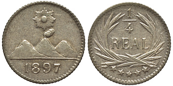 Гватемала 1/4 реала 1897 5 звезд, Испанское правление KM 162 серебро 112-817