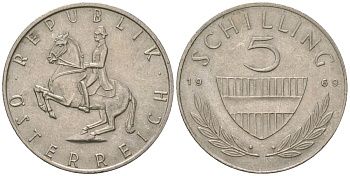 Австрия 5 шиллингов 1969 KM 2889a медно-никель 4589-413