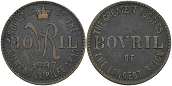 Англия жетон, токен 1897 БРИЛЬЯНТОВЫЙ ЮБИЛЕЙ КОРОЛЕВЫ ВИКТОРИИ, BOVRIL, ДИАМЕТР 21,5 ММ. бронза 99-447