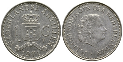 Нидерландские Антилы 1 гульден 1971 Юлиана (1948-1980) KM 12 никель 4680-933