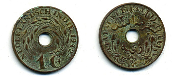 Нидерландская Восточная Индия 1 цент 1942 P KM 317 бронза 56-1224