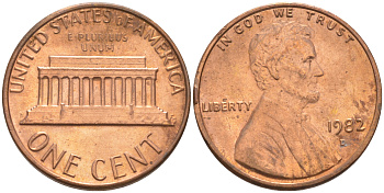США 1 ЦЕНТ 1982 D, ЛИНКОЛЬН KM 201 медь цинк 188-224
