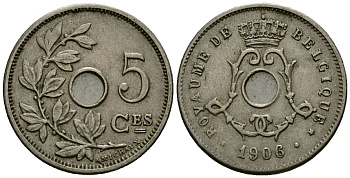 Бельгия 5 сантимов 1906 Belgique KM 54 медно-никель 4173-426