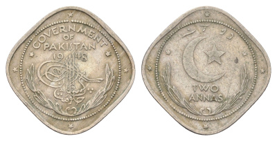 Пакистан 2 анны 1948 KM 4 медно-никель 4662-432