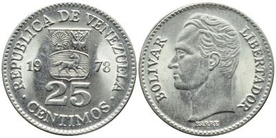 Венесуэла 25 сентимо 1978 Симон Боливар KM 50.1 никель 4392-965