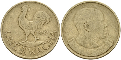 Малави 1 квача 1992 KM 20 никель латунь 4140-622