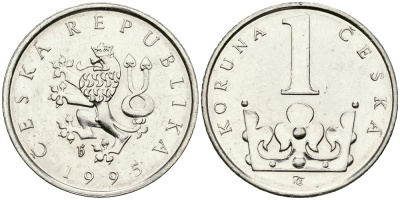 ЧЕХИЯ 1 КРОНА 1995 KM 7 сталь плакированная никелем 540-753