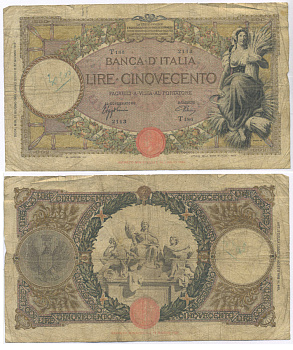 Италия 500 лир 1940 Pick 51d бумага 8595-49-2-2